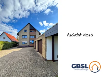 6 Wohnungen, 2 Garagen, 1 Carport, 1 überdachter Stellplatz und 2 weitere befestigte Stellplätze - Ansicht Nord (3281)
