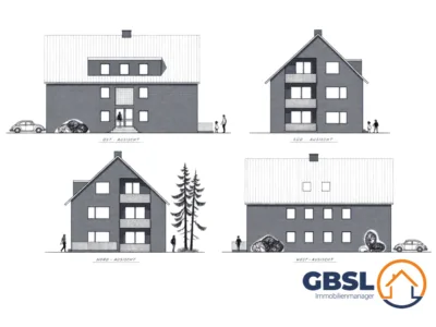 6 Wohnungen, 2 Garagen, 1 Carport, 1 überdachter Stellplatz und 2 weitere befestigte Stellplätze - Ansichten (3298)