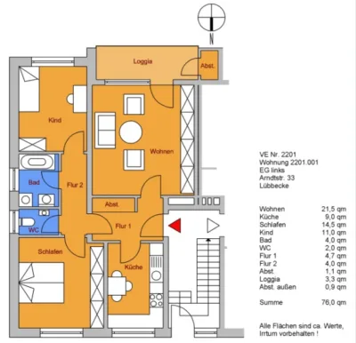 3-Zimmer-Wohnung am Rand der Innenstadt - Grundriss (3007)